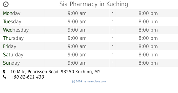 Pharmacy nearby Pahang Pharmacy Sdn Bhd Kuching opening times 