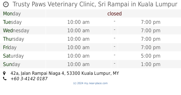 Trusty Paws Veterinary Clinic Sri Rampai Kuala Lumpur Opening Times 42a Jalan Rampai Niaga 4 Tel 60 3 4142 0187