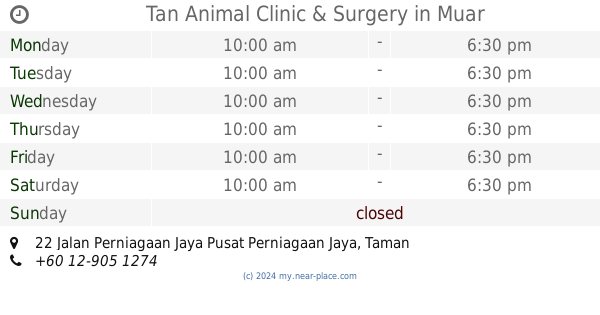 Tan Animal Clinic Surgery Muar Opening Times Tel 60 12 905 1274