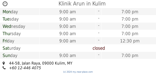 Klinik Rakyat Opening Times 250 H Jalan Tunku Putra Kulim Contacts