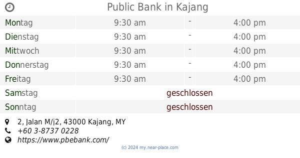 🕗 Public Bank Kajang öffnungszeiten, 2, Jalan M/j2, tel. +60 3 