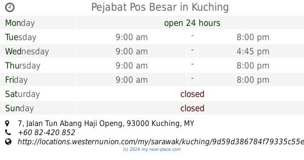 🕗 Pejabat Pos  Bau Bau opening times, tel. +60 82-763 135