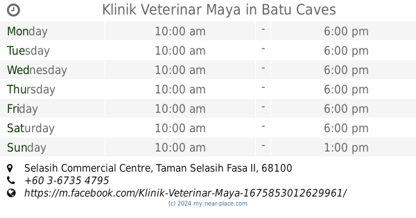 🕗 Klinik Veterinar Maya Batu Caves opening times, tel. +60 3-6735 