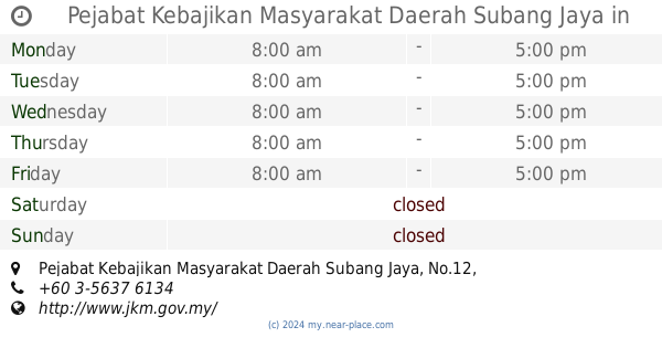 Pejabat Kebajikan Masyarakat Daerah Subang Jaya Subang Jaya Opening Times Tel 60 3 5637 6134