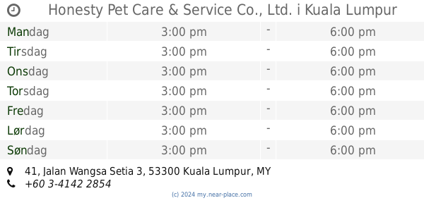 Hope Veterinary Clinic Kuala Lumpur Abningstider Tel 60 3 4143 3273